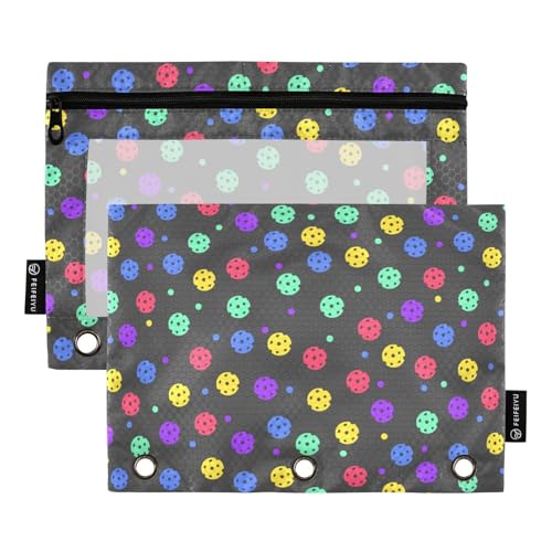 2 Pack 3 Ring Binder Pencil Pouch Colorful Pickleball Pencil Case Pencil Bags with Zipper, Clear PVC Binder Pockets for Office Daily Supplies - color: Color 17