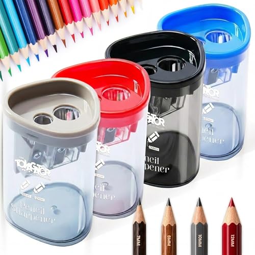 Manual Pencil Sharpener - 4 Pcs Dual Hole Premium Quality Pencil Sharpeners for Standard & Large Sized Pencils - Handheld Pencil Sharpener for Kids, Adults, Artists, Home & Office Uses