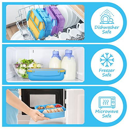 QQKO Bento Lunch Box for Kids Girls Boys, Toddler Kids Lunch Boxes for School, Lunch Containers for Adults with 4 Compartments, Sauce Container, Utensils, Food Picks and Muffin Cups, Blue - color: Blue