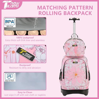 NEW TILAMI Girls & Boys Rolling Backpack - Moisture-Wicking, Adjustable Handle, Large Capacity, Perfect for School & Travel, Pink Flowers - color: Pink Flowers