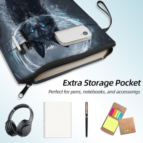 Padded Book Sleeve with Zipper & Front Pocket, Fabric Book Cover | Mystic Smoke Black Wolf11.4"x8.7" Washable Canvas Pouch for Hardcovers, Tablets & Reading Accessories - color: Mystic Smoke Black Wolf