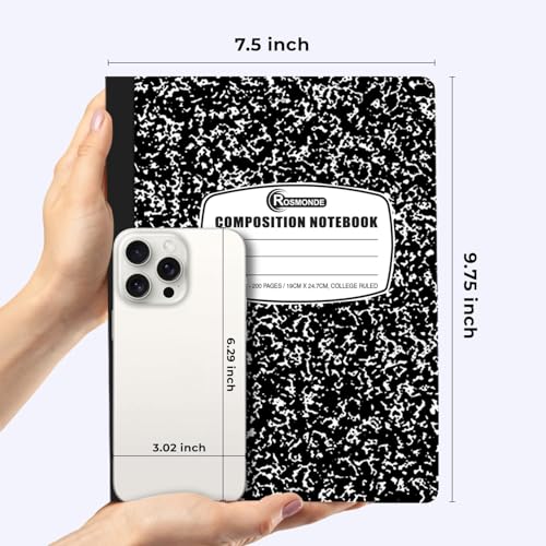 Rosmonde 5000 Pack Composition Notebooks Bulk, College Ruled, Black Marble | Bulk Pallet for School Districts, 200 Pages (100 Sheets), 9-3/4 x 7-1/2, Bulk Office & College Supplies, 4-7 Days Transit - size: 5000 Pack | District Pallet, style: Black Marble