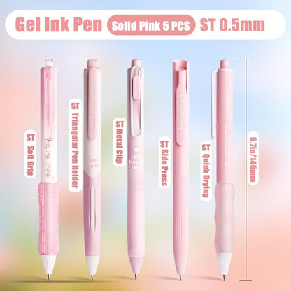 5 Count Pastel Gel Ink Pen Set,Cute Note Taking 0.5mm Fine Point Retractable 5 Count Black Ink Pens for Writing, Journaling, School, Office (Light Pink) - color: Light Pink