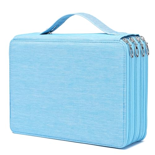 YOUNGCOL 200 Slots Colored Pencil Case - Deluxe Oxford Fabric Pencil Organizer Holder With Zipper Closure Large Pencil Box for Colored Pencils Watercolor Pencils,Blue - color: Blue, size: 200 Slots