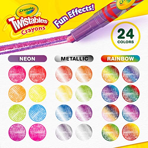 Crayola Twistables Crayons for Kids (24ct) Cute School Supplies for Toddlers, Preschool, Kindergarten, Elementary, Gifts for Boys & Girls, Ages 3, 4, 5 - size: 24 Count (Pack of 1), style: Fun Effects