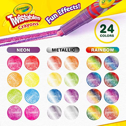 Crayola Twistables Crayons for Kids (24ct) Cute School Supplies for Toddlers, Preschool, Kindergarten, Elementary, Gifts for Boys & Girls, Ages 3, 4, 5 - size: 24 Count (Pack of 1), style: Fun Effects