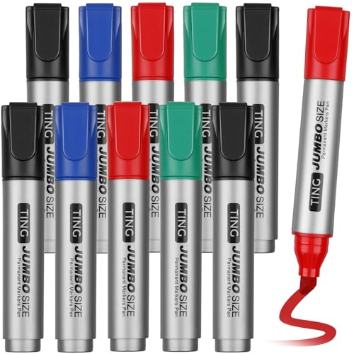 Fuutreo 10 Pack Jumbo Permanent Markers Bulk Large Chisel Tip Permanent Markers Quick Drying Waterproof Big Huge Poster Pens for Office, Logistics Company and More(Multicolor) - color: Multicolor