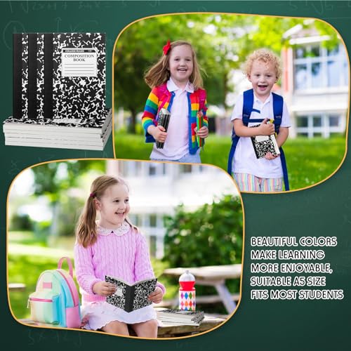 Resurhang 100 Pcs Mini Composition Notebook Bulk 100 Pages/50 Sheets Cute Pocket Composition Note Pad Small Marble Journal Notebooks College Ruled for Student Classroom Office Supplies(Black) - color: Black