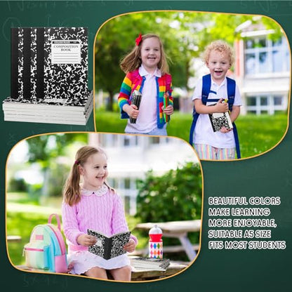 Resurhang 100 Pcs Mini Composition Notebook Bulk 100 Pages/50 Sheets Cute Pocket Composition Note Pad Small Marble Journal Notebooks College Ruled for Student Classroom Office Supplies(Black) - color: Black