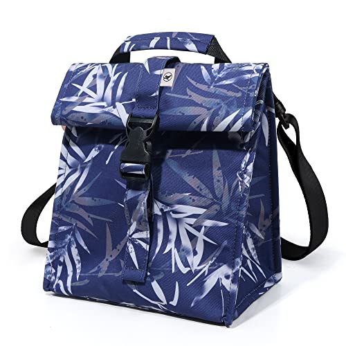 SUNNY BIRD Insulated Lunch Bag Rolltop Lunch Box (Blue Bamboo) - color: Blue Bamboo