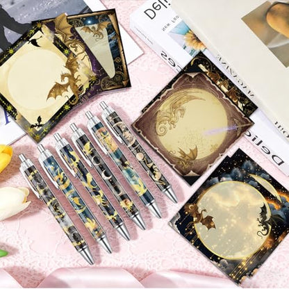 Wxiben Dragon Sticky Notes with Pens - 18 Pcs Fantasy Ballpoint Pens Notepads Set Cool Dragon Notes Black Ink Pen Animal Lover Gifts for Women Men Study Office School Supplies Party Favor - color: Dragon