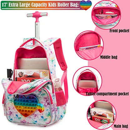School Kids Rolling Backpack for Girls With Wheels Trolley Wheeled Backpack - color: Red-220224-l