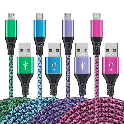 Micro USB Cable, [4Pack/3Ft] Android USB Male to Micro B Charger Cord Fast | Quick Charging Speed Data Wire Nylon Colored Braided Powerline Cable for Samsung Galaxy S7 S6 J7 J3 J8 A01 Kindle Fire Droid - size: 3ft, style: Micro USB