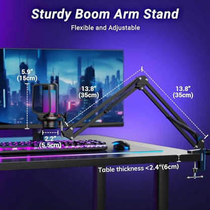 TONOR Gaming Microphone Set with Boom Arm, Vocal Condenser Microphone for Content Creators, USB Mic for PC with Stand, RGB, Tap Mute, Gain Control, Gaming Equipemnt, Twitch, Streaming, TC310+ - style: RGB Mic with Boom Arm