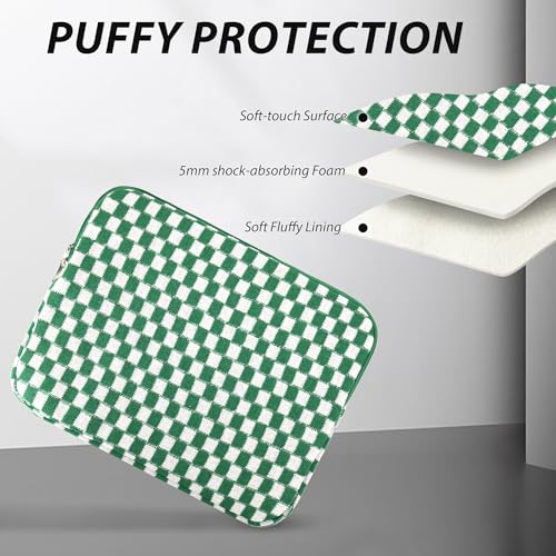 Puffy Laptop Sleeve 13-14 inch, Cute Knitted Protective Carrying Case for Women & Men, Compatible with MacBook Pro 14-Inch M4, 13 Inch iPad Pro, Tablets Notebook (Checkered Green) - color: Checkered Green, size: 13-14 inch