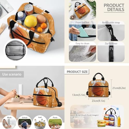 Basketball Backpack for Boys 8-12 Kids Basketball Backpacks for School with Lunch Carrier Water Bottle Pouch and Zipper Pencil Case 4PCS Set Bookbag with Side Pocket 17 inch Back to School - color: Basketball