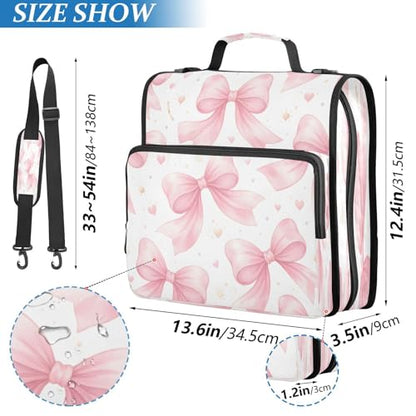 Kigai Bows 3 Ring Zipper Binder Organizer, Large Capacity Binder Bag Holds 500 Sheets, Water Resistant Multi-Pocket Binder with Shoulder Strap for School Office Teachers