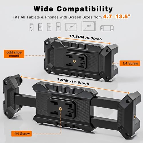 Tablet Stand Holder, iPad Desk Mount with 360°Rotate Base, Adjustable Foldable Sturdy Arm iPad Holder, Metal Clamp for Desktop Table Bed Kitchen, Compatible with 4.7-13.5inch Tablets