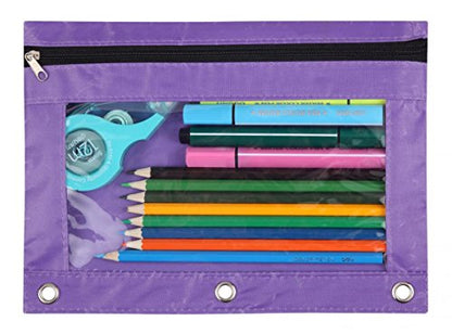 24 Packs 3 Ring Binder Pen Pencil Case Pouch Bulk Set Stationery Bag for School Class Office Purple - color: purple