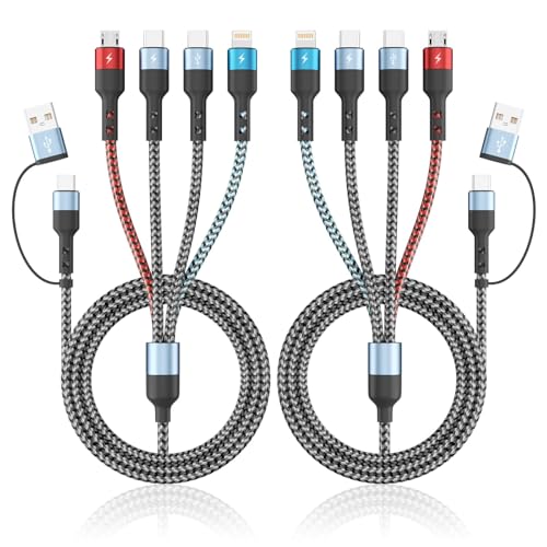 Multi Charging Cable, 6-in-1 USB A/C Cable with Dual Type-C/IP/Micro USB, (2Pack 5FT) Multi Chargers Cord for All Devices, Phone Charger Cord for iPhone 17/16/15/14, Galaxy, Android - color: Multicolored & AC & 2PCS, size: 2Pack&5FT