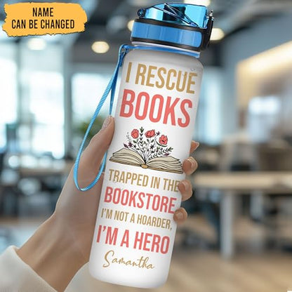 Hyturtle Personalized Book Lovers 32 Oz Liter Motivational Water Bottle, I Rescue Books Customized Name Water Bottle With Time Marker, Reading Lovers Gifts For Women Girl On Birthday, Mother Day's - color: Book 21