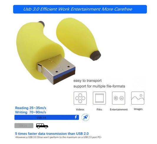 128GB USB 3.0 플래시 드라이브 참신한 만화 바나나 고속 전송 속도 펜드라이브 메모리 스틱 - color: 바나나.