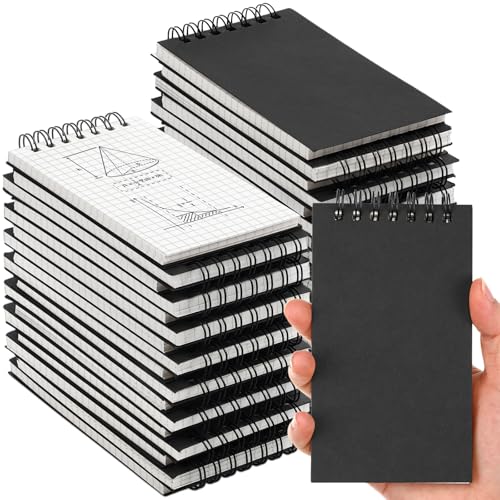 Jutom 48 Pcs Mini Pocket Notebooks Bulk 3x5 Graph Paper Top Spiral Notebook 120 Pages 80 Gsm Mini Grid Notepads for Personal Organizers Home Classroom Business Work Supplies (Black) - color: Black