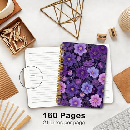 2 Pcs Purple Flower A5 Spiral Notebook, Flower Gifts Journal Notebook | 160 Pages Spiral Notepad, Purple Themed College Ruled Notebooks, Hardcover Journals for Writing Office, Flowers Lover Gifts - color: Multicolour 0028