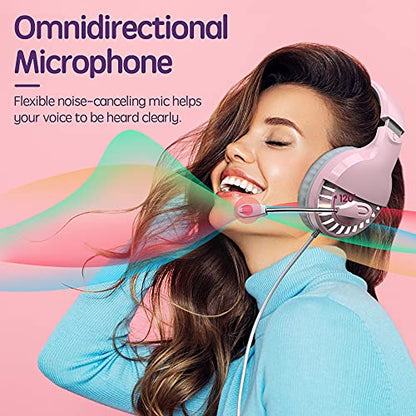 VersionTECH. Gaming Headset for PS5 PS4 Xbox PC, Stereo Game Headphones Pink