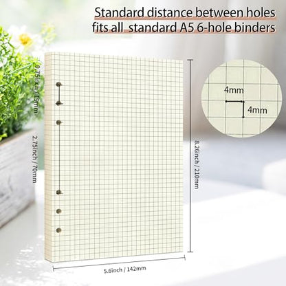 A5 Grid Refill Paper,100GSM A5 Graph Rule Paper/Quad Rule Filler Paper for 6 Ring Refillable Binder/Planner/Diary Journals/Painting, 80 Sheets/160 Pages (Beige-Grid-A5) - size: Beige-Grid-A5