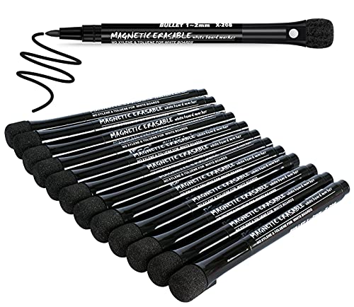 JR.WHITE Dry Erase Markers Fine Tip, White Board Markers Dry Erase with Eraser Cap, Magnetic Dry Erase Markers Black Thin Dry Erase Markers Low Odor for Teachers Office & School Supplies - color: Black Color(12 Pack)