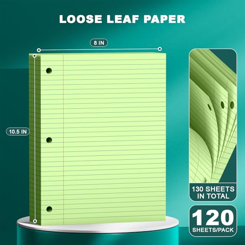 Green Note Pads 8 X 10.5 Loose Leaf Paper, 120Sheets, 3 Hole Punched Lined Paper, College Ruled 8 X 10.5 Notebooks, 10-1/2" X 8 Binder Writing Pads, Filler Paper for Office, School Supplies - style: Green-1 Pack