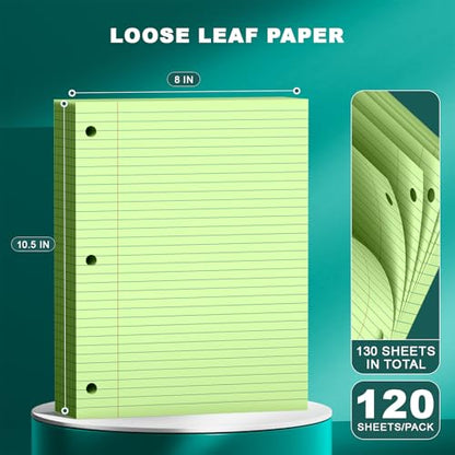 Green Note Pads 8 X 10.5 Loose Leaf Paper, 120Sheets, 3 Hole Punched Lined Paper, College Ruled 8 X 10.5 Notebooks, 10-1/2" X 8 Binder Writing Pads, Filler Paper for Office, School Supplies - style: Green-1 Pack