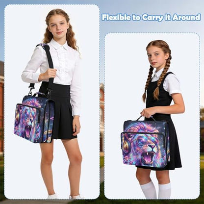 Lion 2-inch 3 Ring Zipper Binder with Shoulder Strap Holds 14 Inch Laptop for Students and Office - color: Lion
