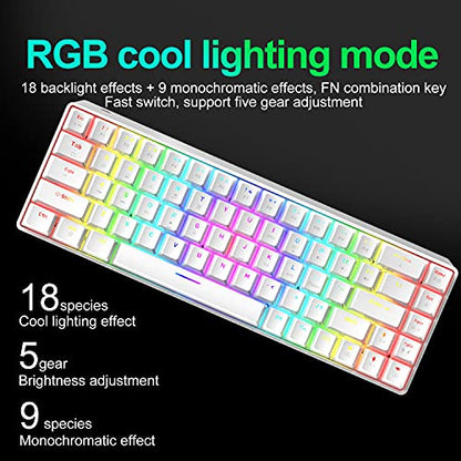 65% Wired Gaming Mechanical Keyboard and Mouse Combo, Mini 68 Keys, RGB Backlight, Lightweight RGB Optical Mouse,Mouse Pad Compatible with PS4,Xbox,PC,Laptop,MAC (White/Blue Switch) - color: white/blue switch