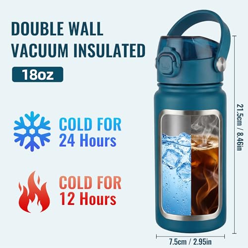 OLDLEY 18oz Insulated Water Bottle with 2-in-1 Straw & Chug Lid, Leakproof Stainless Steel Bottle, Cup Holder Friendly Vacuum Water Bottle for Travel, and School,Emerald Green - color: Emerald Green