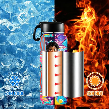 D-Story Personalized Kids Water Bottle with Straw Lid - 18 oz Leak-Proof Stainless Steel Insulated Flask, Back to School Birthday Gifts for Boys - color: Boy's Style