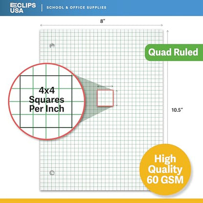 Graph Paper Loose Leaf Paper Quad Ruled Notebook Paper Quad Ruled 4” x 4” Square Lined Writing Filler Paper 10.5” x 8” 1800 Sheets 150 Sheets Per Pack 60 gsm (12 Pack) - size: 12 Pack