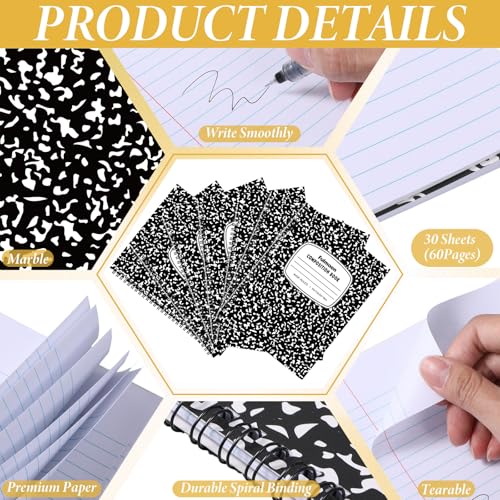 Fulmoon 100 Pack Bulk Spiral Composition Notebooks, Hard Cover, Wide Ruled Paper, 9-3/4 x 7-1/2 Inches, 60 Pages (30 Sheets), Black Marble Cover Composition Notebooks for School College Office - color: Black, size: Wide Ruled 7.5 x 9.75 Inches