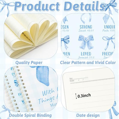 Xqumoi 2 Pack A5 Blue Bow Coquette Religious Spiral Notebooks - Motivational Bible Verses Writing Notebooks, Ruled Lined Journal, Christian Christmas Gift, Sunday School Supplies - style: L-Blue Bow Religious