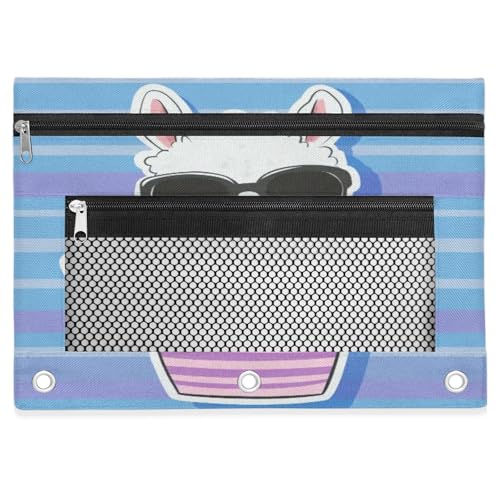 Cactus Alpaca Pencil Pouch for 3 Ring Binder Purple Blue Stripe Pencil Case Bag with Clear Window Zipper Pockets for Kids Girls Boys Students School College Supplies 2 Pack - color: Blue Purple