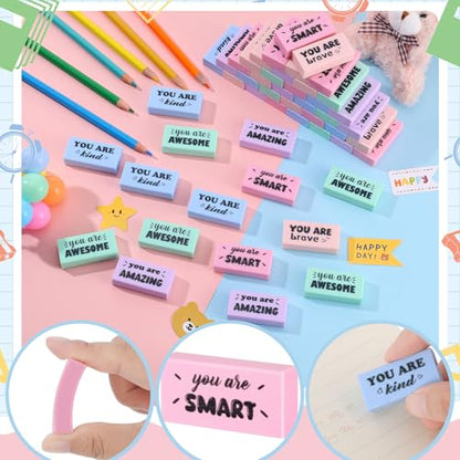 100 Pcs Inspirational Pencil Erasers Bulk Fun Motivational Eraser for Kids Students Teachers Back to School Office Supplies Prize Reward Graduation Gift