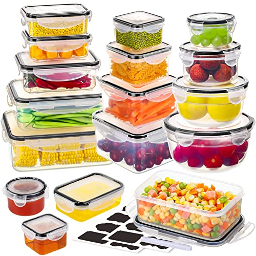 34 PCS Food Storage Containers with Lids Airtight(17 Lids &17 Containers) - Microwave/Dishwasher Safe 100% Leakproof Storage Containers for Meal Prep Kitchen Storage Organization with Labels & Pen - color: 17 Pack