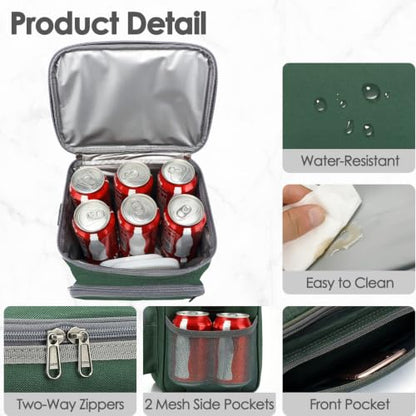 FlowFly Insulated Reusable Lunch Bag Adult Large Lunch Box for Women and Men with Adjustable Shoulder Strap,Front Zipper Pocket and Dual Large Mesh Side Pockets,ArmyGreen - color: ArmyGreen