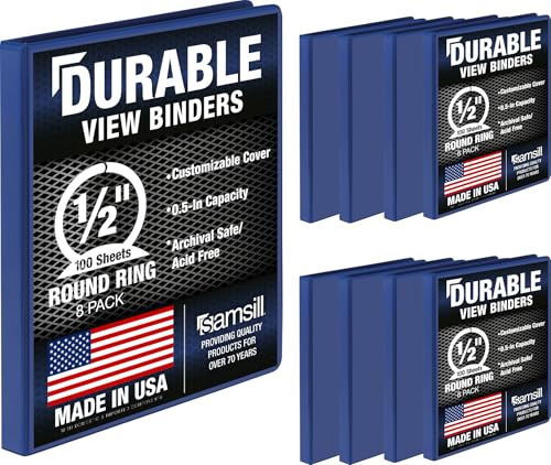 Samsill 8 Pack Durable 0.5 Inch 3 Ring Binders, Round Ring, Clear View Cover for Presentations, Black - color: Blue, size: 0.5-Inch