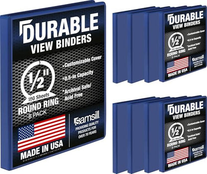 Samsill 8 Pack Durable 0.5 Inch 3 Ring Binders, Round Ring, Clear View Cover for Presentations, Black - color: Blue, size: 0.5-Inch