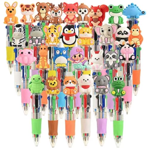 30 Pcs Animal Multicolor Pens in One, 4-in-1 Cute Fun Stationery Bulk, Mini Kawaii Writing Tools for Students, Portable Multicolor Gift for Stationery Lovers, Animal Gifts for Goodie Bags Stuffers