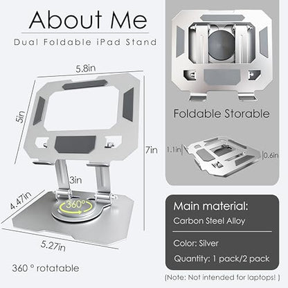 Tablet Stand for iPad 2 PACK, 360° Rotating Desktop Holder, Carbon Steel Adjustable Foldable Desk Holder for Home/Office, for Phone iPad Pro Air Samsung, for 4" -16", Portable Upgraded - Silver - size: Silver-2 PACK