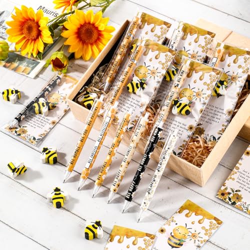 AmazingSpark 60 Sets Back to School Pencils Inspirational Bee Pencil Gifts Bulk 6 Styles 0.7 mm Mechanical Pencils with Erasers Positive Cards for for School Student Teacher Nurse Staff - style: Bee