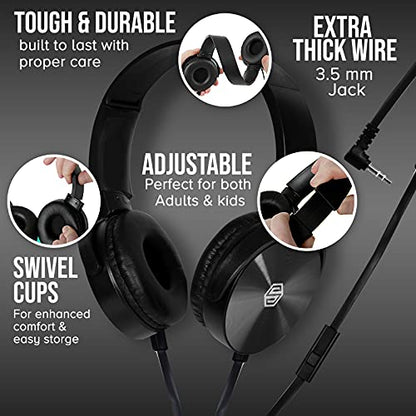 Sonitum Premium Classroom Headphone & Mic Set 3.5mm Jack Stereo Sound Earphones with Microphone & Soft Swivel On Ear Pads- Perfect for E-Learning, Meetings, Calls - Bulk Pack of 5 (Black) - color: 5 pack Black